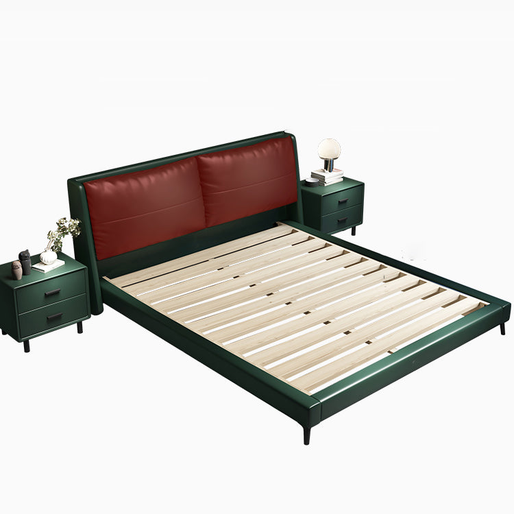 Scandinavian Wooden Panel Bed Green Genuine Leather Standard Bed Clearhalo 'Bedroom Furniture' 'Beds' 'furn' 'furn_beds' 'Furniture' 5346112