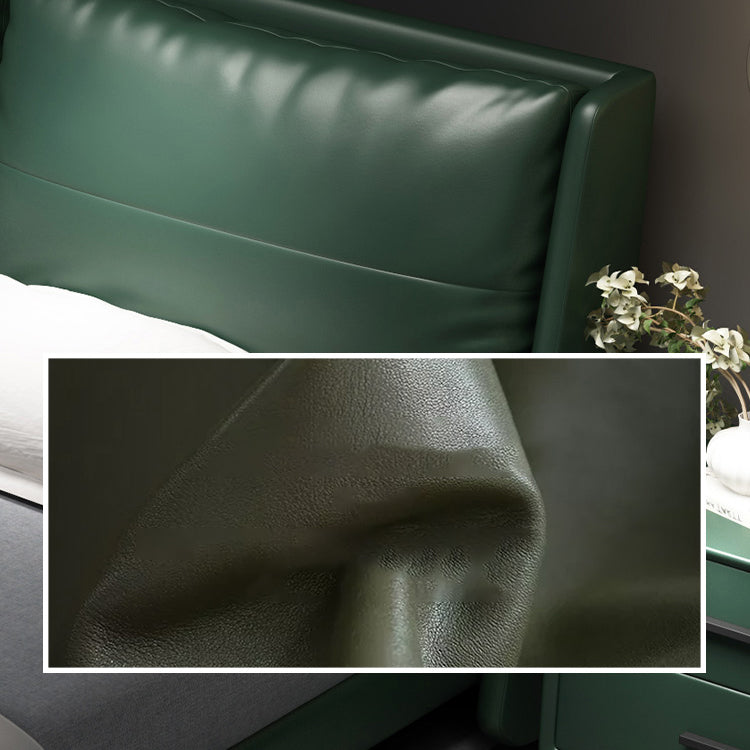 Scandinavian Wooden Panel Bed Green Genuine Leather Standard Bed Clearhalo 'Bedroom Furniture' 'Beds' 'furn' 'furn_beds' 'Furniture' 5346116