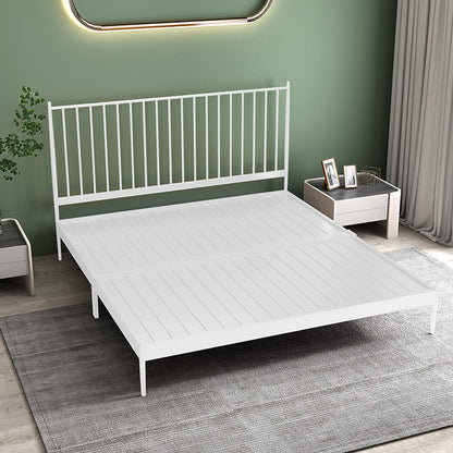 Letto a stecca contemporanea con testiera a stecca rettangolare e gambe metalliche