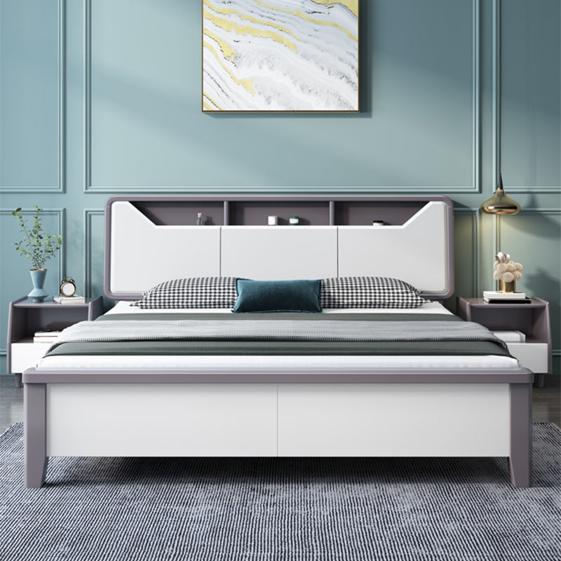 Modern White Rubberwood Standard Bed with Rectangular Headboard