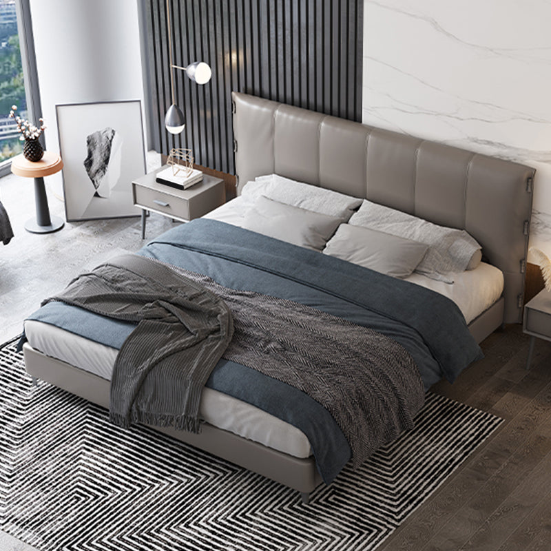 Fiamma del letto grigio moderno in legno con testiera, letto in pelle vera
