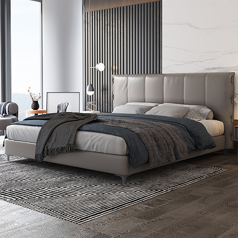 Fiamma del letto grigio moderno in legno con testiera, letto in pelle vera