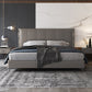 Fiamma del letto grigio moderno in legno con testiera, letto in pelle vera