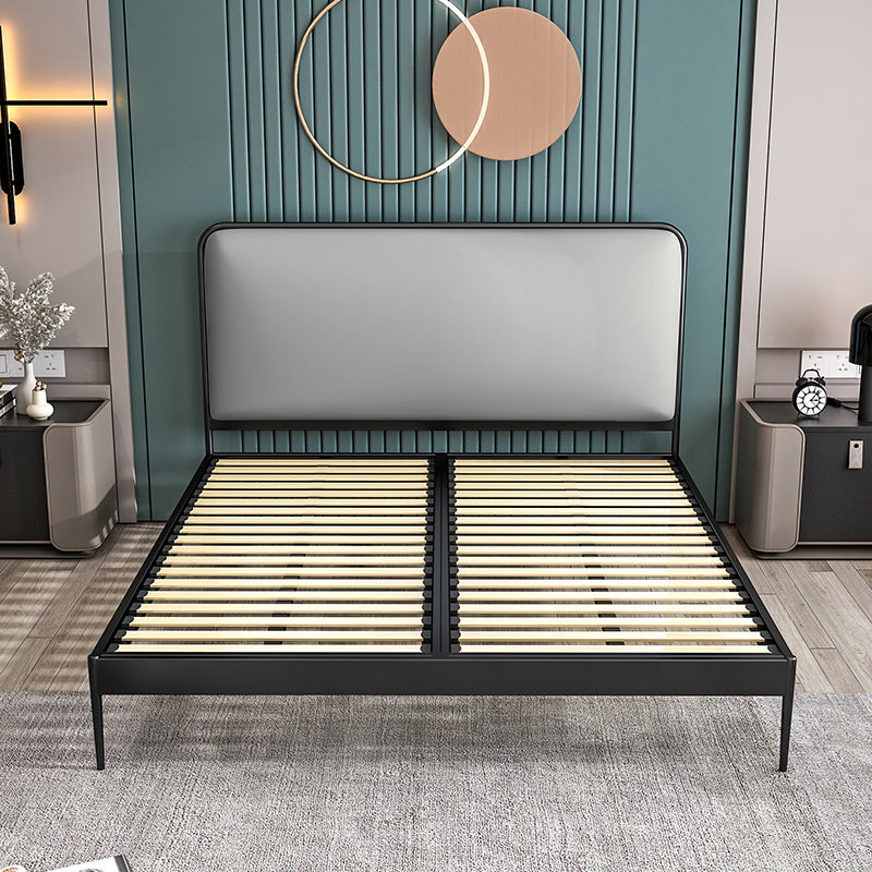 Contemporary Rectangular Headboard Standard Bed with Metal Legs