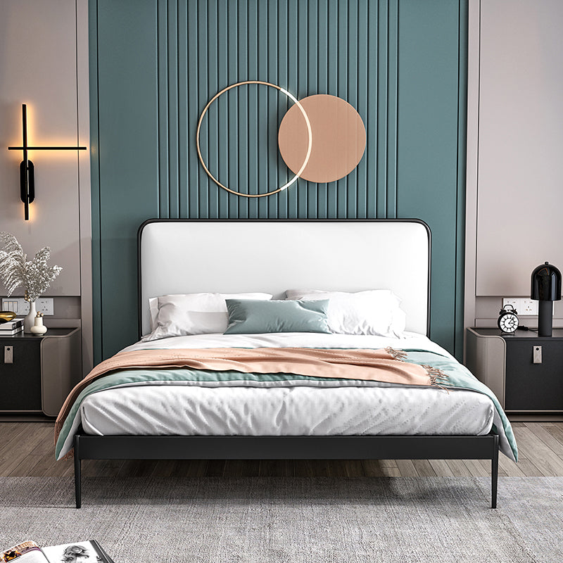 Contemporary Rectangular Headboard Standard Bed with Metal Legs