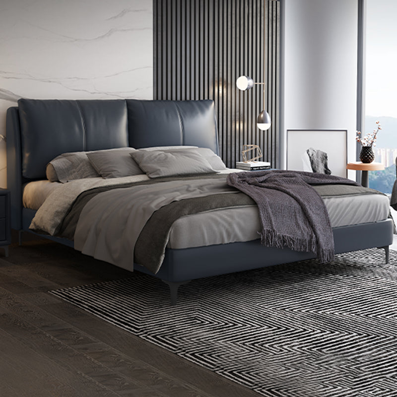 Letto moderno vera pannello in pelle pino legno letto rettangolare imbottito