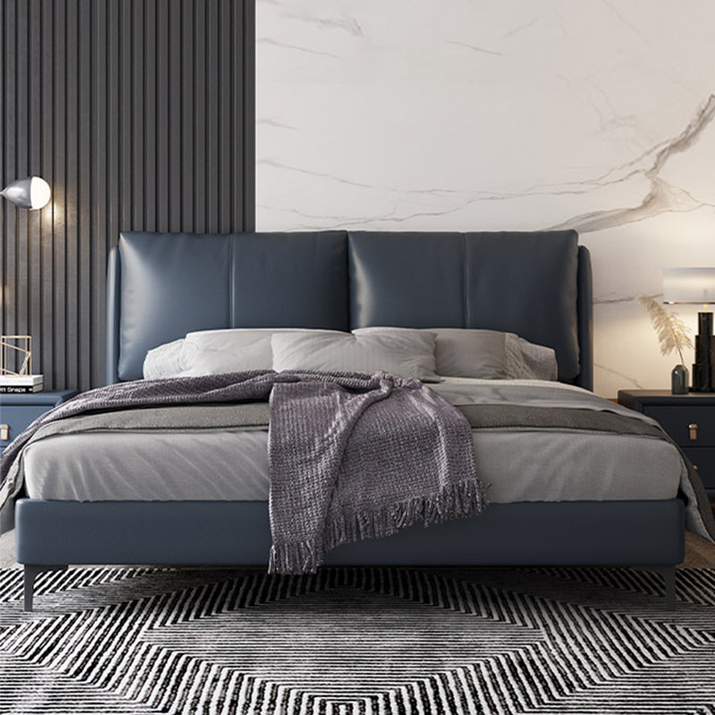 Letto moderno vera pannello in pelle pino legno letto rettangolare imbottito