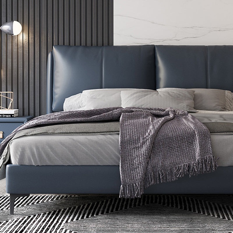 Letto moderno vera pannello in pelle pino legno letto rettangolare imbottito