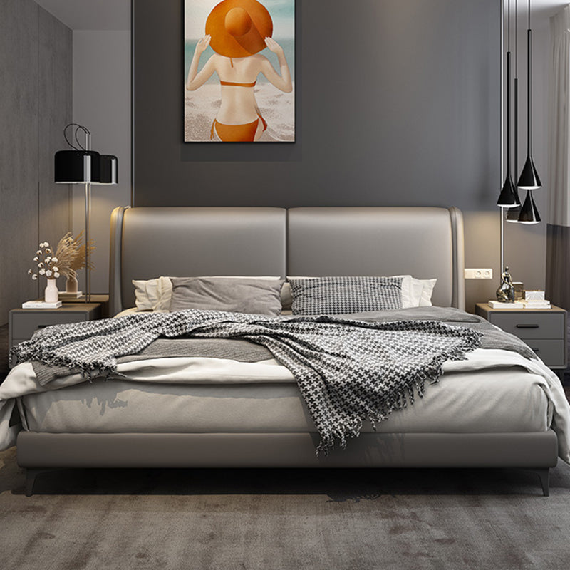 Letto da letto in legno contemporaneo Grigio scuro Volina in pelle Standard