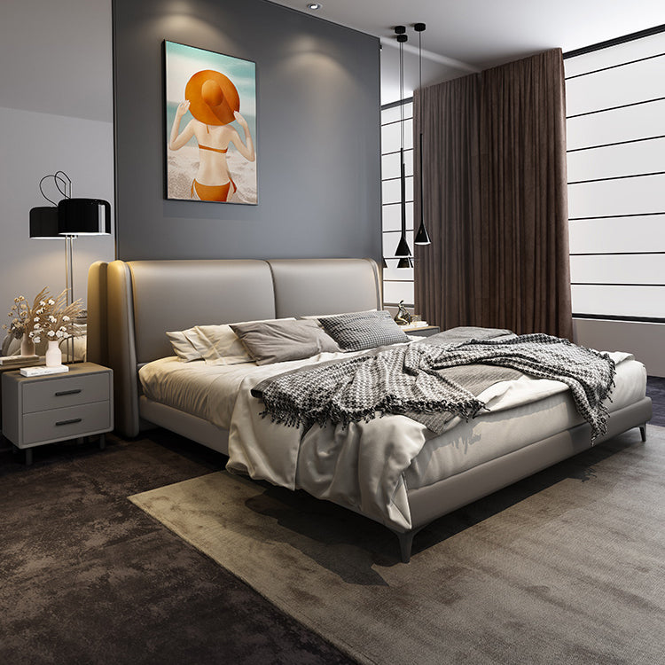 Letto da letto in legno contemporaneo Grigio scuro Volina in pelle Standard