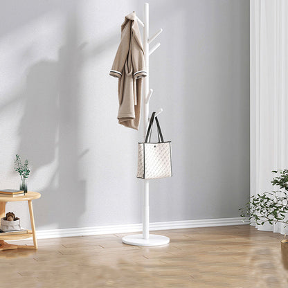 Modern Hall Tree Wood Entryway Kit with Hooks Free Standing Coat Hanger 14"L x 14"W x 68"H White Round