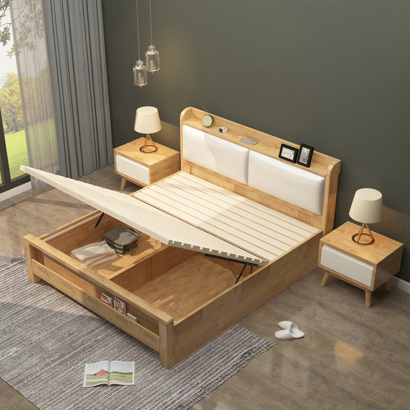 Letto nordico con letto in legno massiccio aperto con testata imbottita