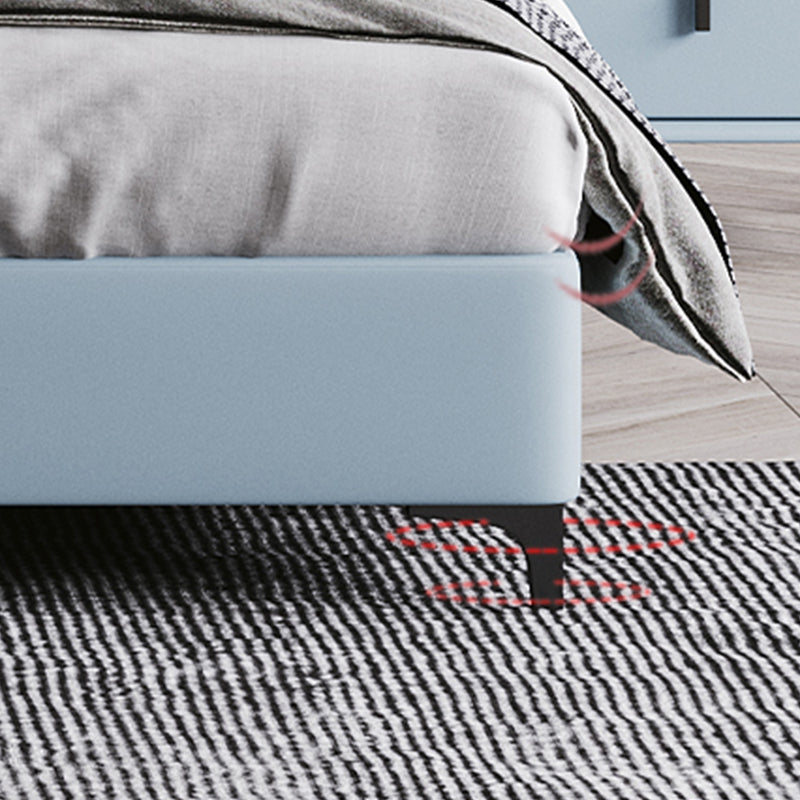 Lederen gestoffeerd rechthoekig paneelbed Standaard bedframe in blauw