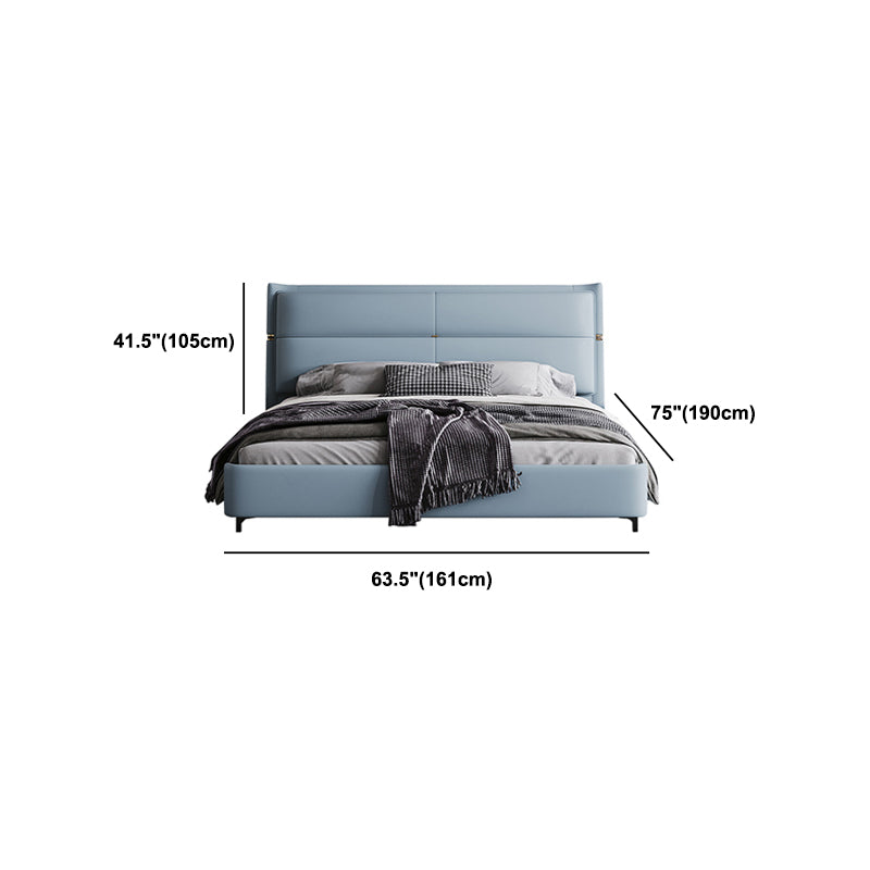 Lederen gestoffeerd rechthoekig paneelbed Standaard bedframe in blauw