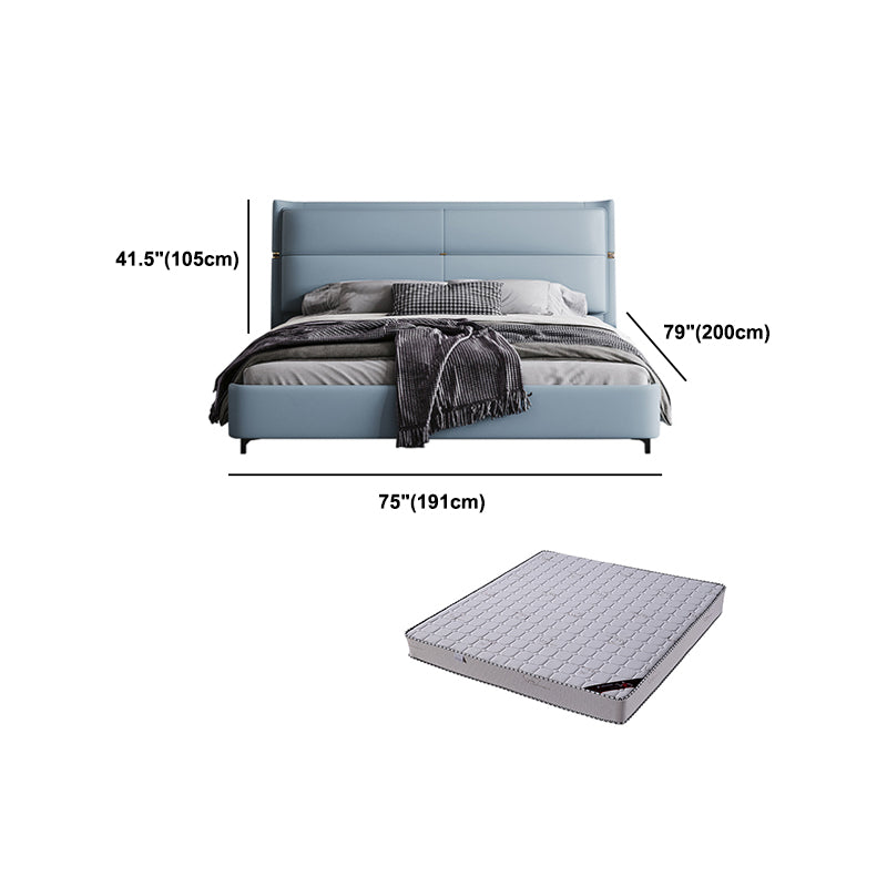 Lederen gestoffeerd rechthoekig paneelbed Standaard bedframe in blauw