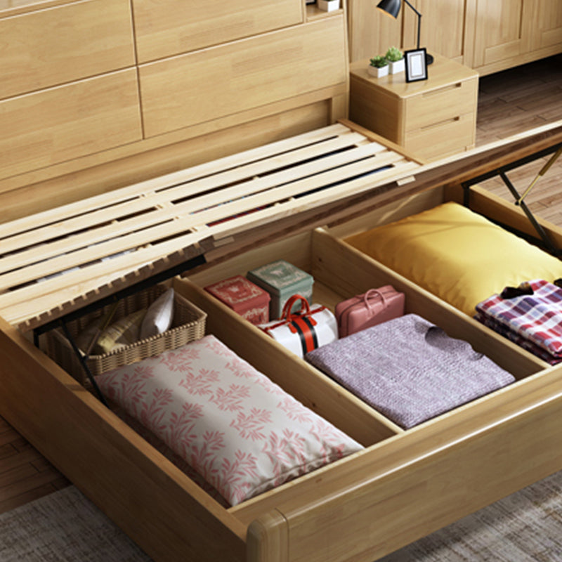 Fiame letto in legno massiccio con testiera di letto scandinavo con deposito