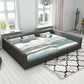 Contemporary Grey Genuine Leather and Wood Standard Bed for Bedroom