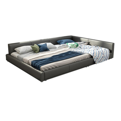 Contemporary Grey Genuine Leather and Wood Standard Bed for Bedroom