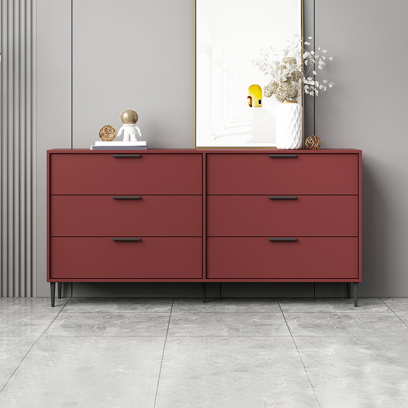 Modern Bar Pulls Accent Chest with 3/6 Drawers and Straight Legs 63"L x 12"W x 31"H Red Clearhalo 'Cabinets & Chests' 'cabinets_chests' 'furn' 'furn_cabinets_chests' 'Furniture' 'Living Room Furniture' 5346742