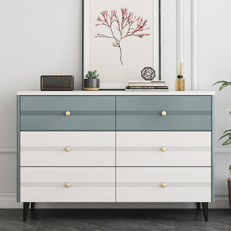 Wooden Storage Drawer Accent Chest White and Blue Cabinet with Drawers