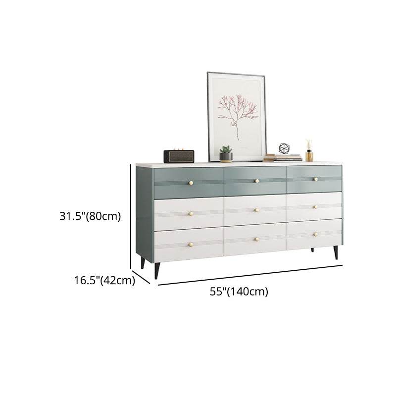 Wooden Storage Drawer Accent Chest White and Blue Cabinet with Drawers