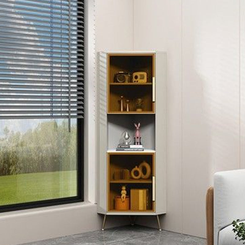 15.74" Wide Wood Corner Accent Cabinet with 2 Door Contemporary Side Cabinet 15.7"L x 15.7"W x 59"H Champagne Silver Clearhalo 'Cabinets & Chests' 'cabinets_chests' 'furn' 'furn_cabinets_chests' 'Furniture' 'Living Room Furniture' 5346910