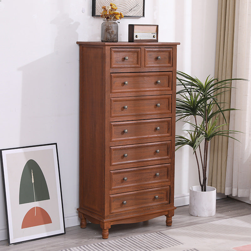 Mid-Century Modern Rectangle Brown Standard with Drawer Drop Handles Chest