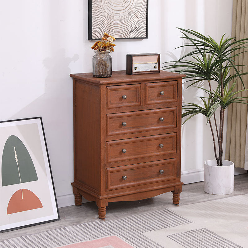 Mid-Century Modern Rectangle Brown Standard with Drawer Drop Handles Chest