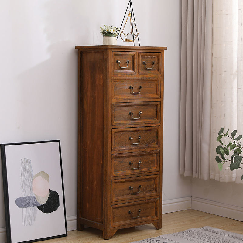 Mid-Century Modern Rectangle Brown Standard with Drawer Drop Handles Chest