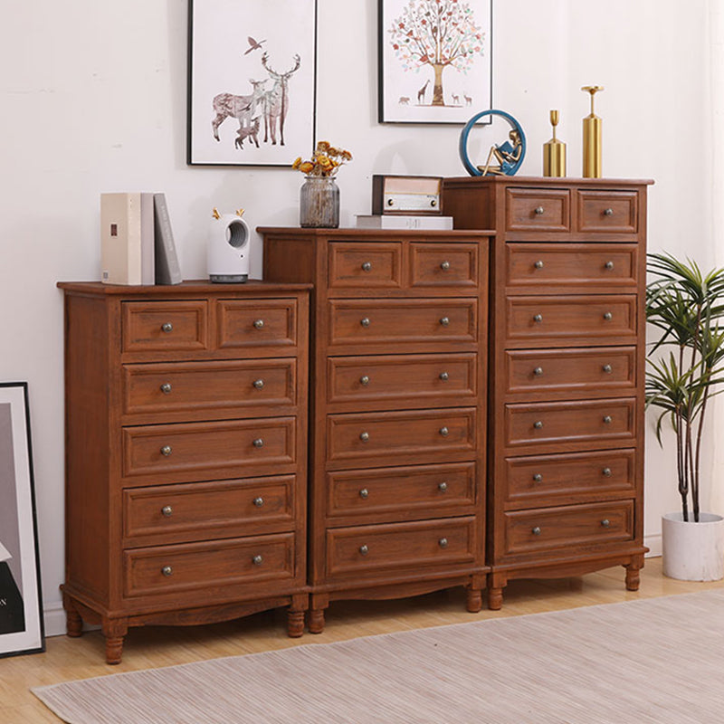 Mid-Century Modern Rectangle Brown Standard with Drawer Drop Handles Chest