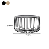 Mid-century Modern Round Iron Coffee Table, Brass/Black Frame Cocktail Table with Storage