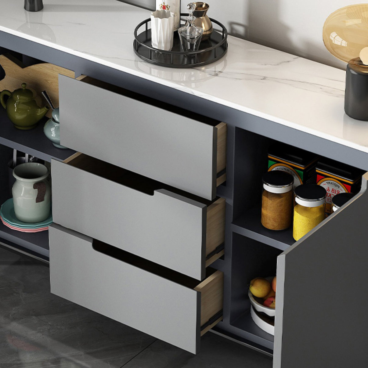 Sideboard glam sideboard in pietra sinterizzata con 2 porte per soggiorno