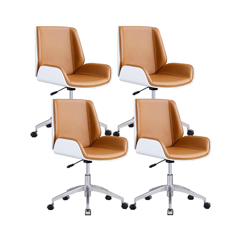 Metal Base Contemporary Armless Desk Chair Ergonomic Mid-Back Office Chair Orange White 4 Piece Set Mid-Back (14-22 in.) Clearhalo 'furn' 'furn_office_chair' 'Furniture' 'Office Chairs' 'Office Furniture' 'office_chair' 5349780