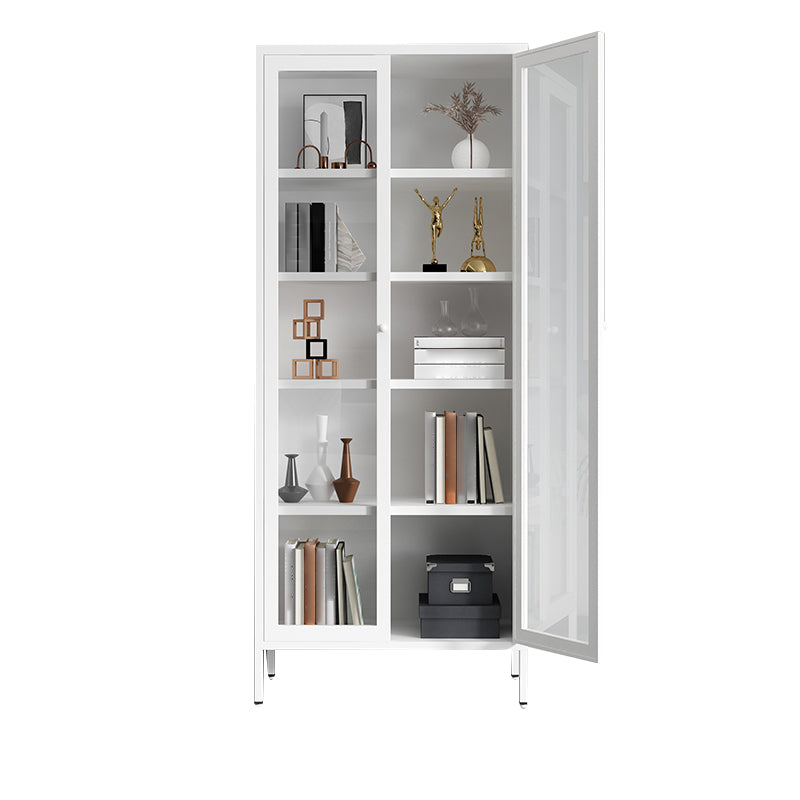 Modern Bookshelf Metal Closed Back Bookcase with Door for Office 27.6"L x 13.8"W x 70.9"H White Clearhalo 'Bookcases' 'furn' 'furn_bookcases' 'Furniture' 'Office Furniture' 5350116