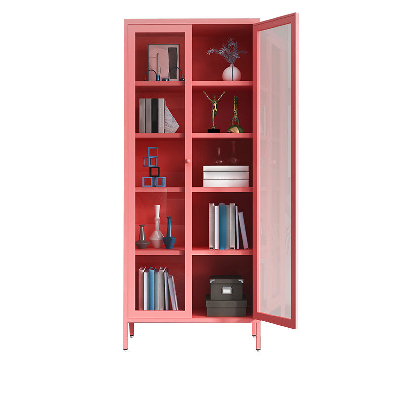 Modern Bookshelf Metal Closed Back Bookcase with Door for Office 27.6"L x 13.8"W x 70.9"H Pink Clearhalo 'Bookcases' 'furn' 'furn_bookcases' 'Furniture' 'Office Furniture' 5350118