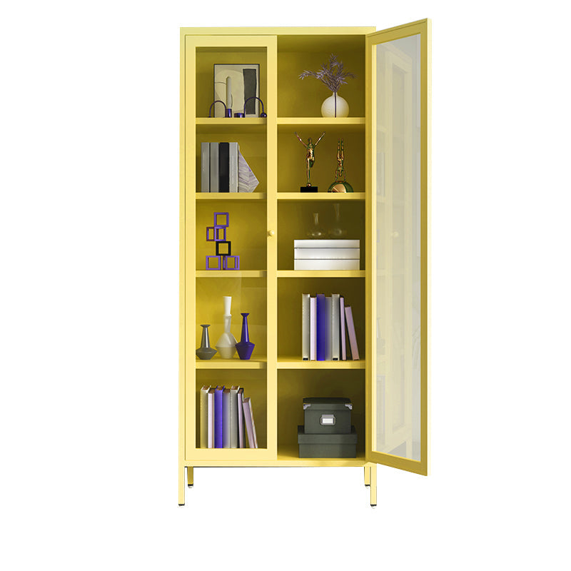 Modern Bookshelf Metal Closed Back Bookcase with Door for Office 27.6"L x 13.8"W x 70.9"H Yellow Clearhalo 'Bookcases' 'furn' 'furn_bookcases' 'Furniture' 'Office Furniture' 5350121