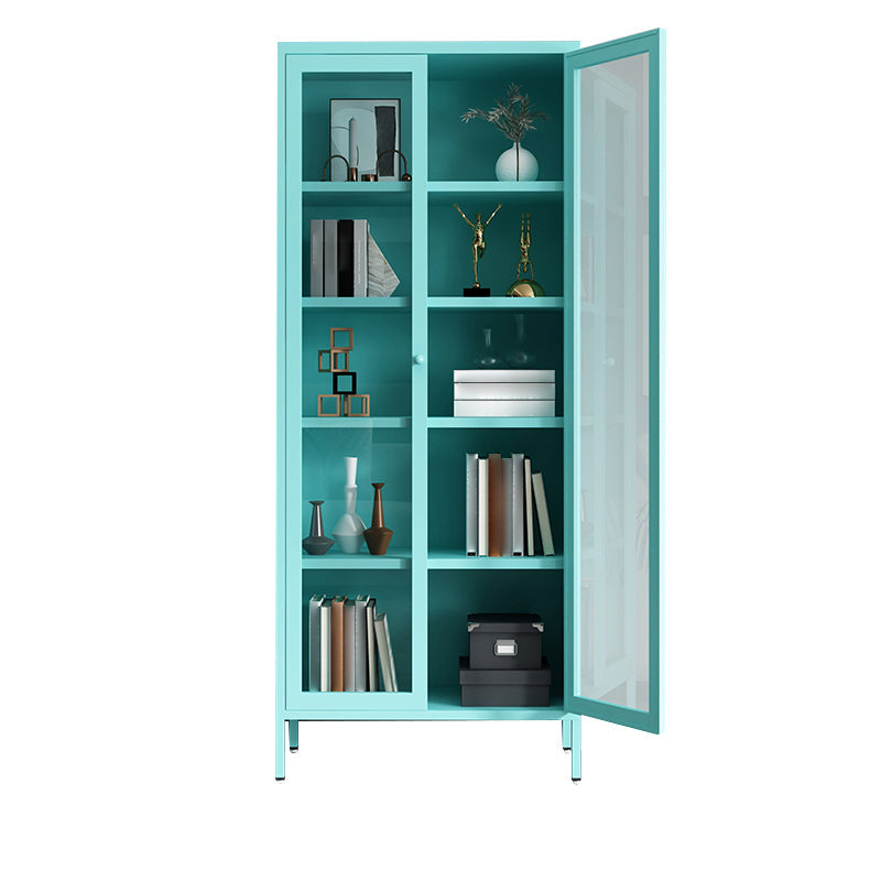 Modern Bookshelf Metal Closed Back Bookcase with Door for Office 27.6"L x 13.8"W x 70.9"H Sky Blue Clearhalo 'Bookcases' 'furn' 'furn_bookcases' 'Furniture' 'Office Furniture' 5350123