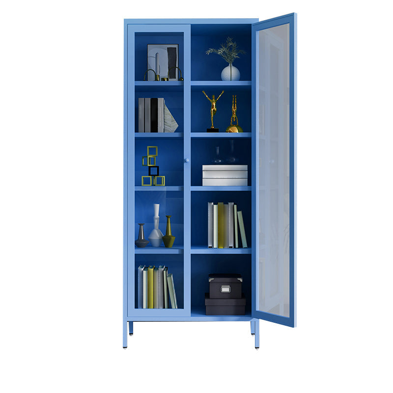 Modern Bookshelf Metal Closed Back Bookcase with Door for Office 27.6"L x 13.8"W x 70.9"H Dark Blue Clearhalo 'Bookcases' 'furn' 'furn_bookcases' 'Furniture' 'Office Furniture' 5350125