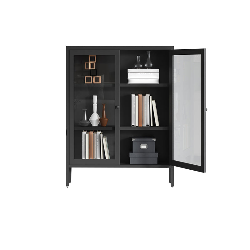 Modern Bookshelf Metal Closed Back Bookcase with Door for Office 31.5"L x 13.8"W x 40"H Black Clearhalo 'Bookcases' 'furn' 'furn_bookcases' 'Furniture' 'Office Furniture' 5350127