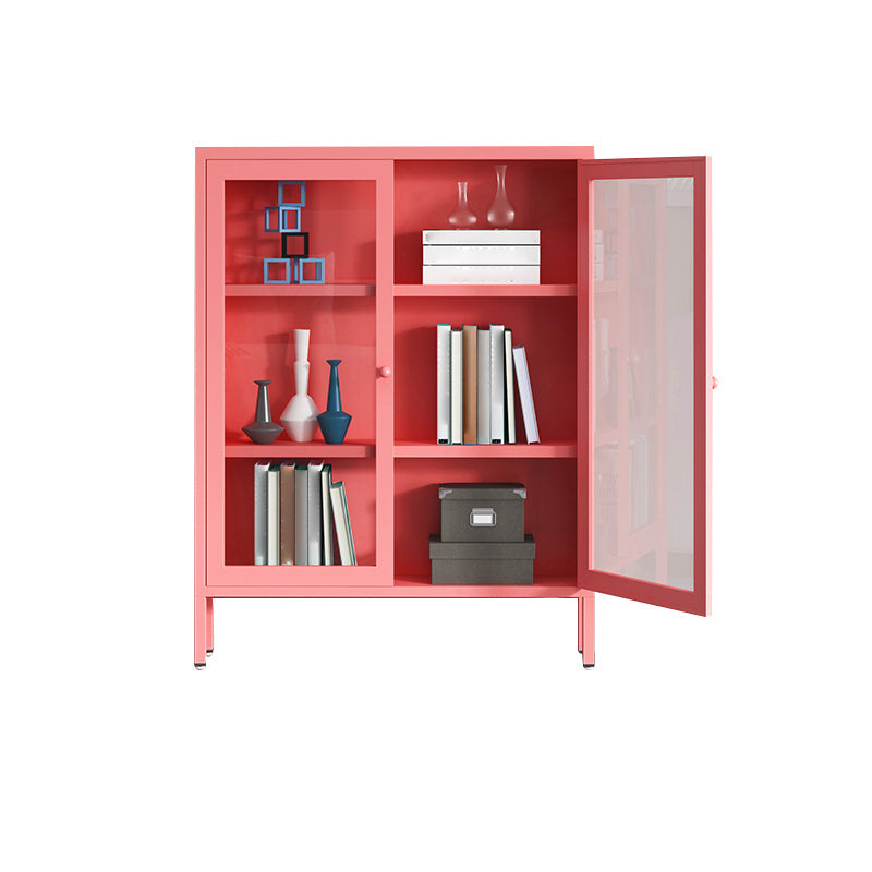 Modern Bookshelf Metal Closed Back Bookcase with Door for Office 31.5"L x 13.8"W x 40"H Pink Clearhalo 'Bookcases' 'furn' 'furn_bookcases' 'Furniture' 'Office Furniture' 5350130