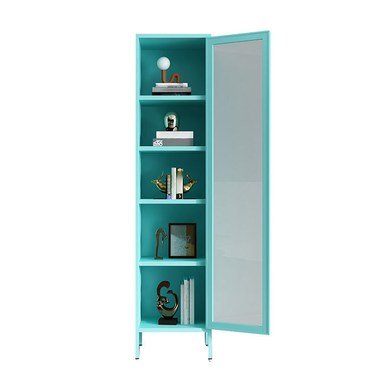 Modern Bookshelf Metal Closed Back Bookcase with Door for Office 15.7"L x 13.8"W x 70.9"H Sky Blue Clearhalo 'Bookcases' 'furn' 'furn_bookcases' 'Furniture' 'Office Furniture' 5350138