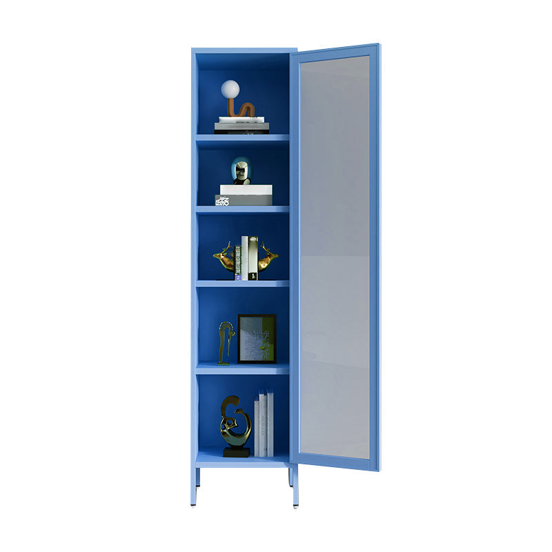 Modern Bookshelf Metal Closed Back Bookcase with Door for Office 15.7"L x 13.8"W x 70.9"H Dark Blue Clearhalo 'Bookcases' 'furn' 'furn_bookcases' 'Furniture' 'Office Furniture' 5350139