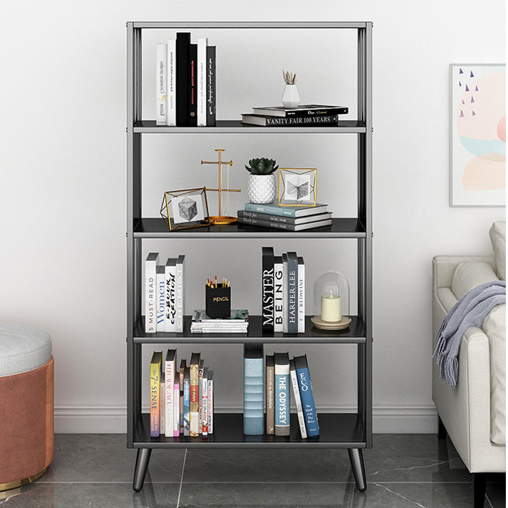 Modern Style Metal Bookshelf Black Open Back Bookcase for Home Office Clearhalo 'Bookcases' 'furn' 'furn_bookcases' 'Furniture' 'Office Furniture' 5350252