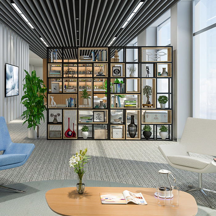 Estantería de estilo moderno marco de metal negro abiertamente estantería para la oficina en casa