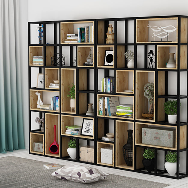 Estantería de estilo moderno marco de metal negro abiertamente estantería para la oficina en casa