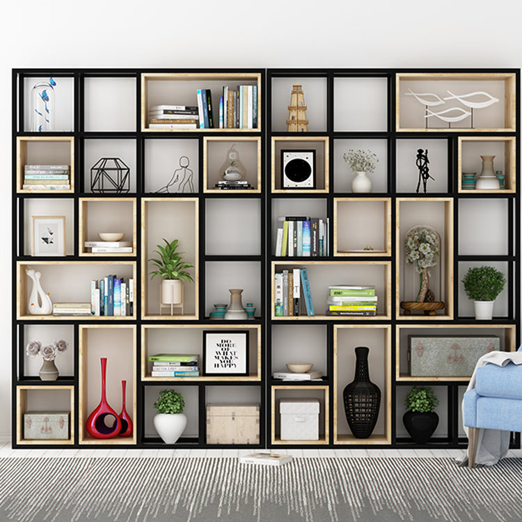 Estantería de estilo moderno marco de metal negro abiertamente estantería para la oficina en casa