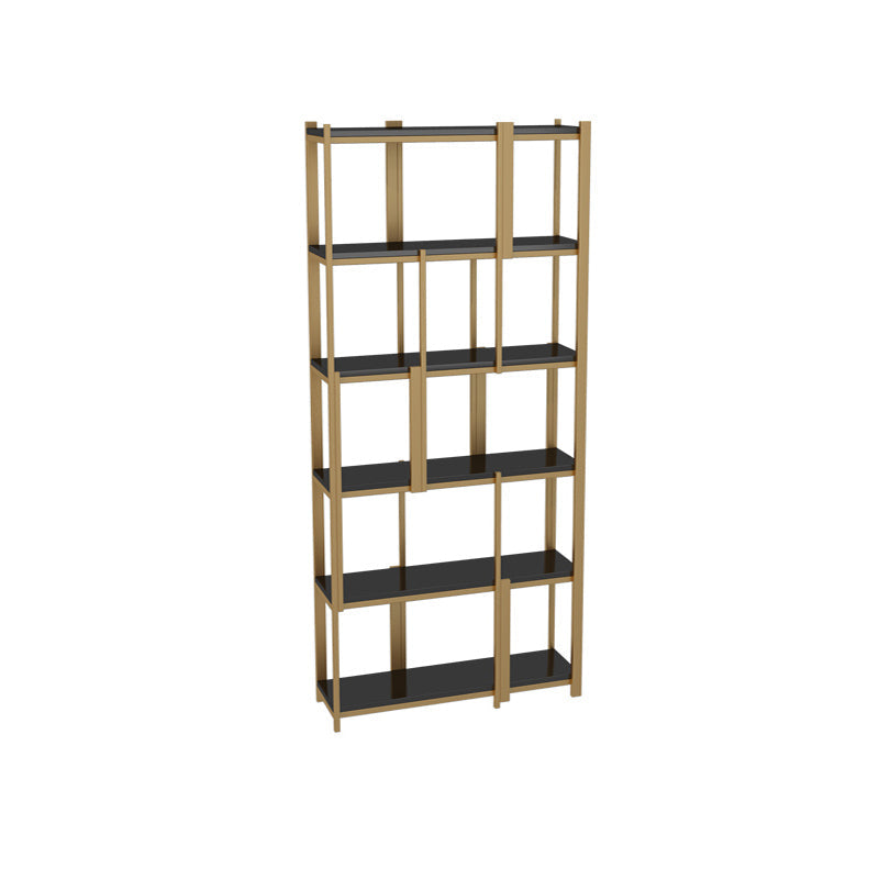Modern Style Bookcase Gold Frame Metal Open Back Bookshelf for Home Office 35.4"L x 11.8"W x 78.7"H Clearhalo 'Bookcases' 'furn' 'furn_bookcases' 'Furniture' 'Office Furniture' 5350470