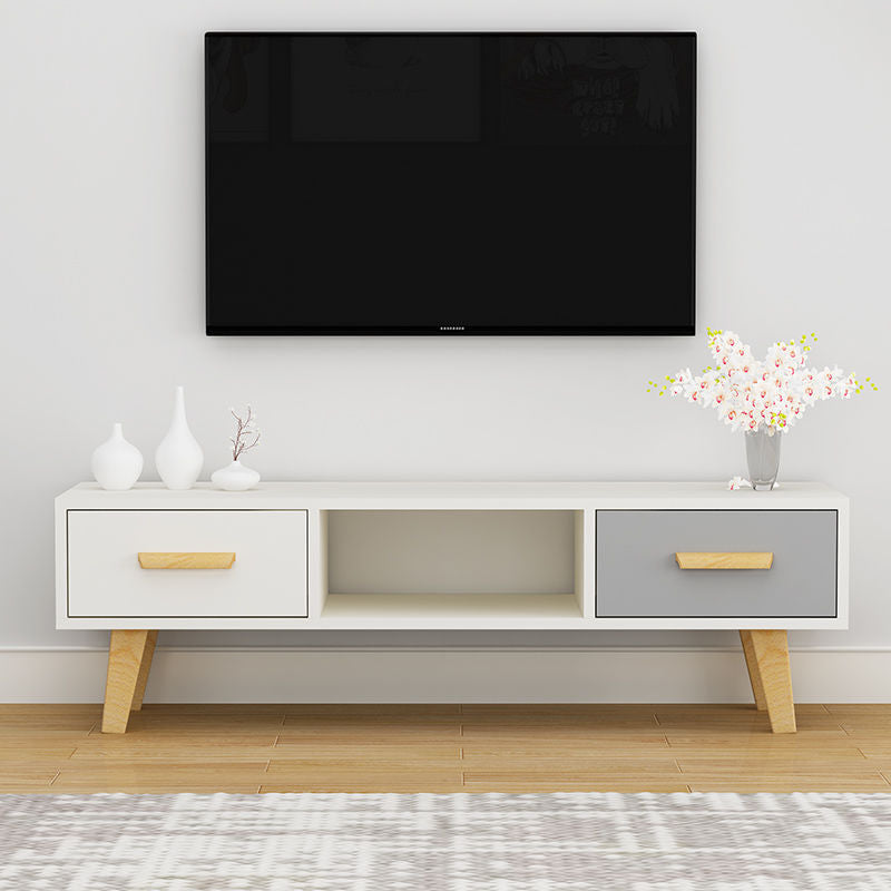 Scandinavian TV Media Stand with Drawers Wood TV Stand Console White-Gray Clearhalo 'furn' 'furn_tv_stands_entertainment_centers' 'Furniture' 'Living Room Furniture' 'TV Stands & Entertainment Centers' 'TV Stands & Media Storage Furniture' 'tv_stands_entertainment_centers' 5350577