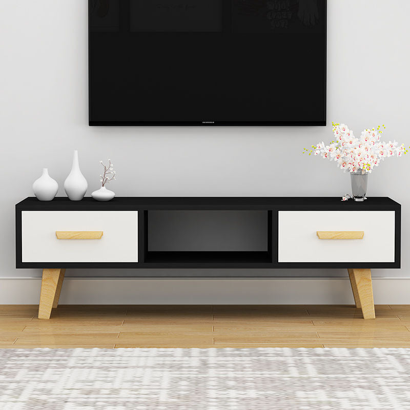 Scandinavian TV Media Stand with Drawers Wood TV Stand Console White-Black Clearhalo 'furn' 'furn_tv_stands_entertainment_centers' 'Furniture' 'Living Room Furniture' 'TV Stands & Entertainment Centers' 'TV Stands & Media Storage Furniture' 'tv_stands_entertainment_centers' 5350578