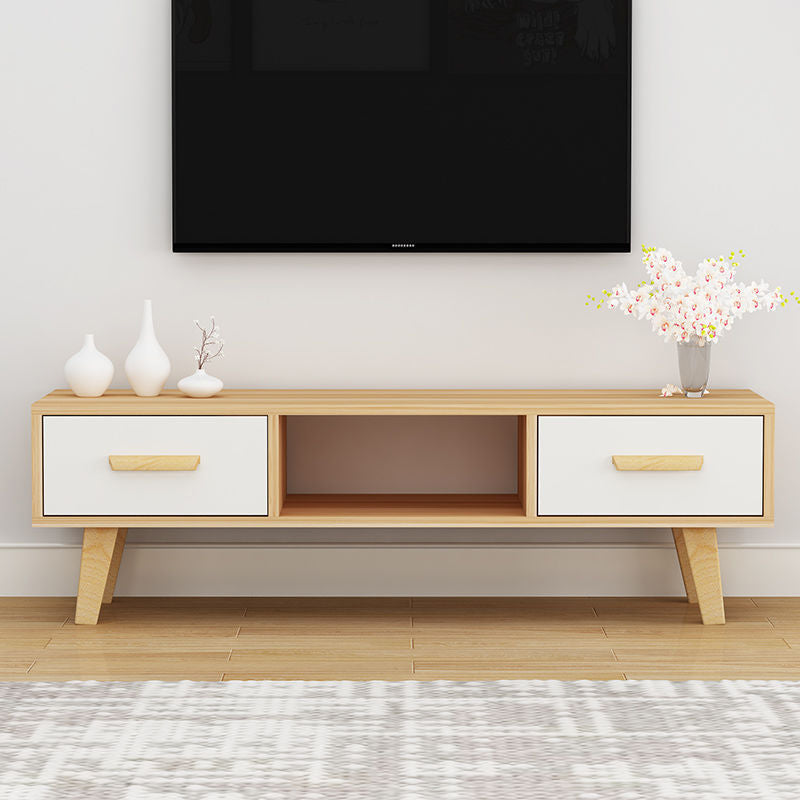 Scandinavian TV Media Stand with Drawers Wood TV Stand Console Natural Wood White Clearhalo 'furn' 'furn_tv_stands_entertainment_centers' 'Furniture' 'Living Room Furniture' 'TV Stands & Entertainment Centers' 'TV Stands & Media Storage Furniture' 'tv_stands_entertainment_centers' 5350584